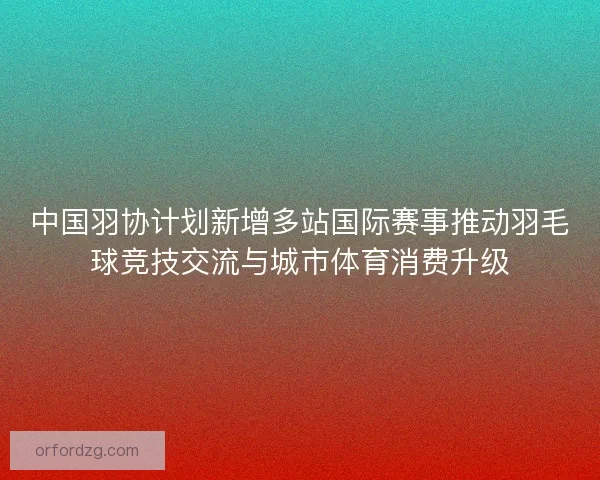 中国羽协计划新增多站国际赛事推动羽毛球竞技交流与城市体育消费升级